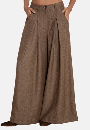Apricot, HERRINGBONE TWEED WIDE-LEG TROUSERS - Trousers - brown