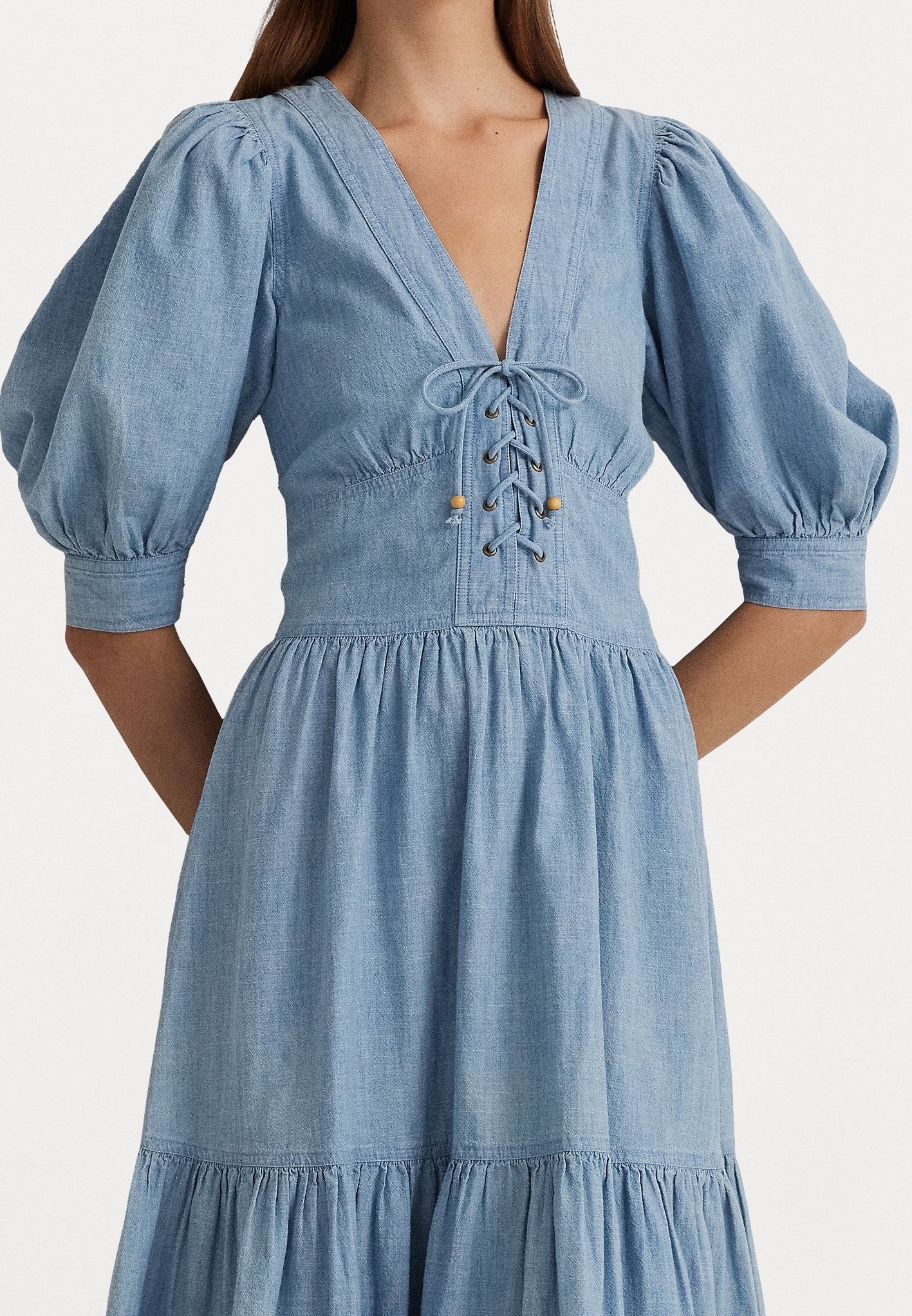 ralph lauren petite denim dress Lauren Ralph Lauren Women's Petite Lace-Up Denim Cotton Shift Dress-CW-PXS at Amazon Women's Clothing store