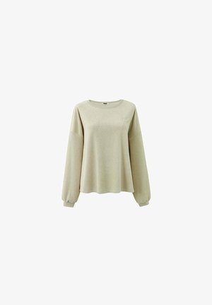 Lichtbeige sweatshirt met lange mouwen, een ronde halslijn, een oversized pasvorm en een zachte textuur. Heeft een subtiele logo op de borst.