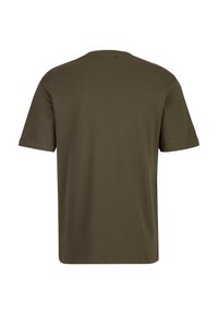 Olijfgroene korte mouwen t-shirt van zacht katoen, met een klassieke ronde hals en een relaxed fit, met een gladde textuur en zonder zichtbare branding.