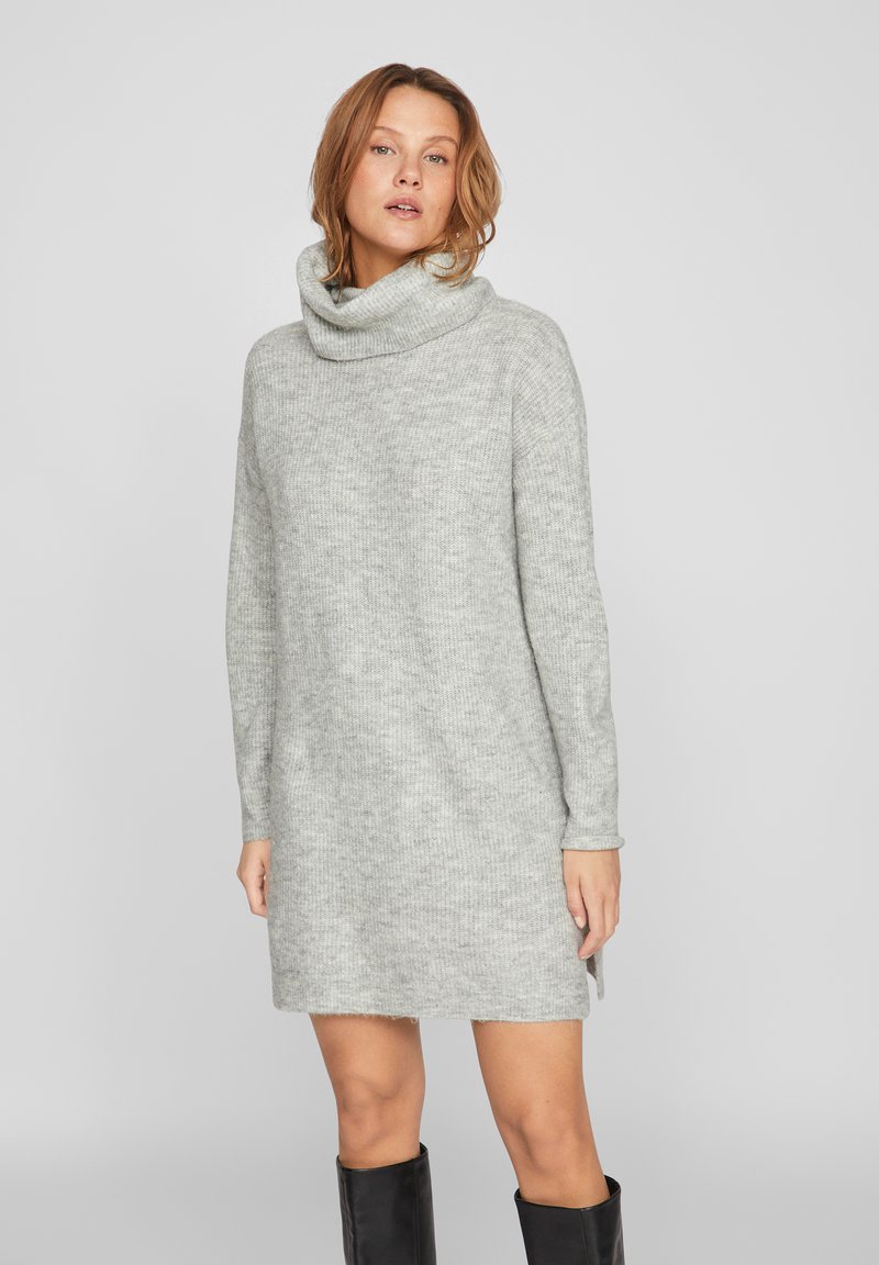 Costina Ls Knit Rib Rollneck Light Grey Melange