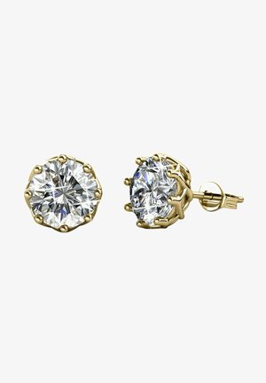 Orecchini a perno in oro con pietre di zirconia cubica trasparenti rotonde, fissati con impostazioni a treccia e chiusura a posteriore.