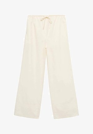 Cremefarvede bukser med vidde, elastisk talje og snøre fortil, med brede manchetter ved forneden.