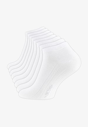 White ankle socks in a pack of multiple pairs. Made of cotton blend material, featuring ribbed cuffs and reinforced heel.
