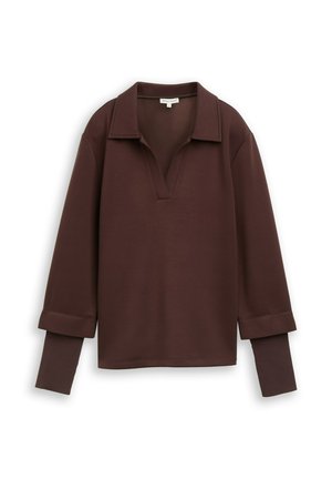 TOM TAILOR, SCUBA SWEATSHIRT IM 2-IN-1-LOOK - Poloshirt - java dark brown