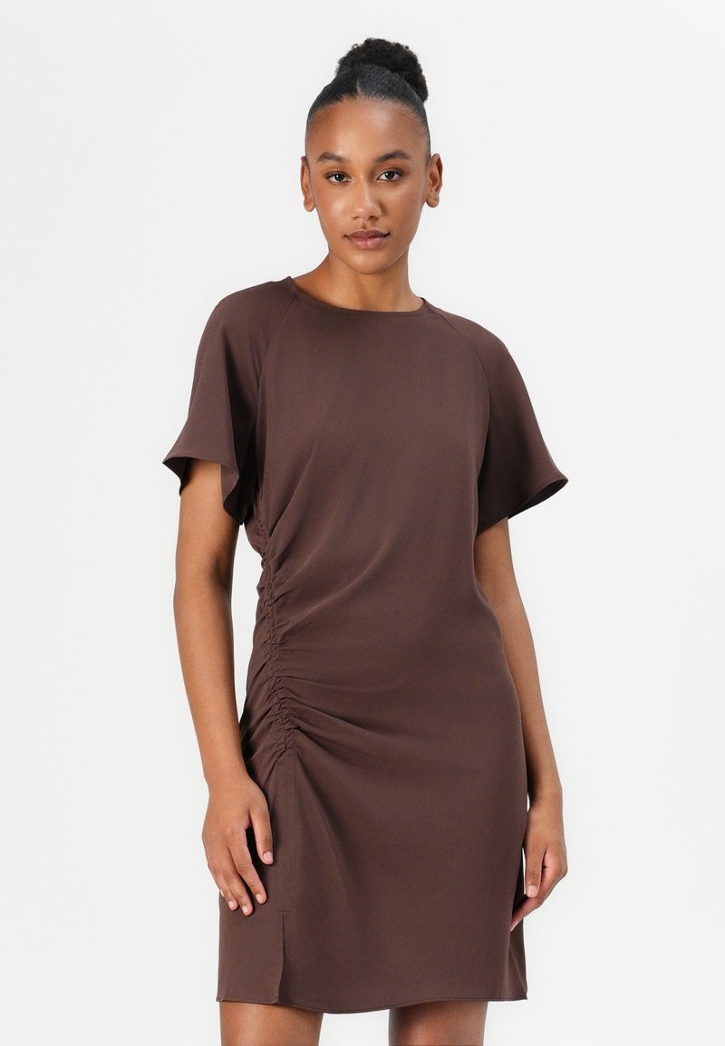 a brown dress in french Taffeta Polka Dot Mini Dress | French Connection | Dresses | Brown main image 0