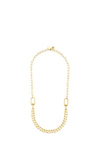 Collana in oro con maglie allungate e design a doppio strato, caratterizzata da accenti sferici, superficie liscia e chiusura sicura.