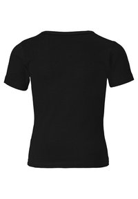 Black cotton T-shirt featuring short sleeves and a crew neckline. The back is plain with no additional patterns or details.