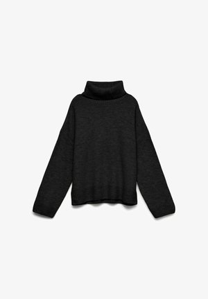Zwarte coltrui gemaakt van een zachte, gestructureerde stof. Voorzien van lange mouwen en een geribde zoom en kraag.