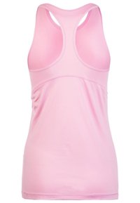 Top sportivo rosa senza maniche, con design racerback. Realizzato in tessuto leggero e traspirante, con una consistenza liscia e cuciture minime.