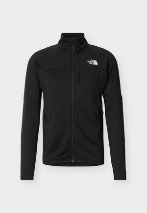 Μαύρο μπουφάν The North Face με πλήρες φερμουάρ, ψηλό γιακά, τσέπη στο στήθος αριστερά με φερμουάρ και λογότυπο στο δεξί στήθος.