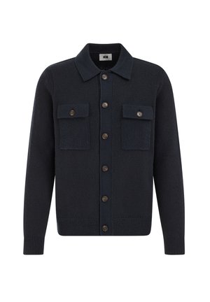Mornarska kardigan napravljen od teksturirane pletene tkanine, s ovratnikom, zatvaranjem na gumbe sprijeda i dva džepa na prsima s preklopom.