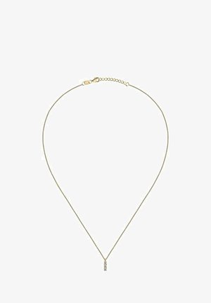 Guld kæde med en subtil glans, prydet med en lille vertikal vedhæng udsmykket med en klar sten, sikret med en clasps.