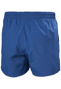Bañadores azules con cintura elástica, textura suave y corte holgado. Presenta un color sólido y detalles de costura mínimos.