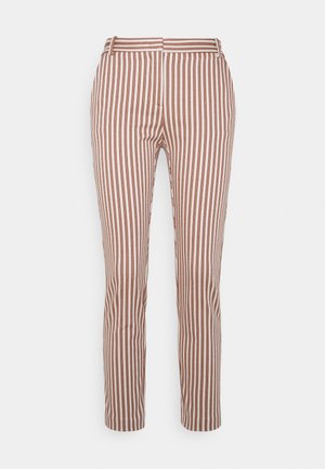 Gestreepte broek in bruin en crème, met een rechte snit, een middelhoge tailleband en gladde stof met verticale lijnen voor een tailored look.