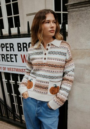 Next, KNITTED LONG SLEEVE POLO JUMPER - Svetrík - autumn pumpkin fairisle
