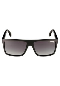 Black plastic sunglasses with a square frame, gradient lenses, and a sleek design. Features a small logo on the left lens.