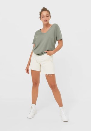 MIT V-AUSSCHNITT - T-shirt basic - khaki