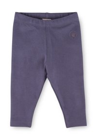 Baumwoll-Stretchleggings in einem dunklen lila Farbton mit glatter Textur. Mit einem Logo-Patch am Bund und einer figurbetonten Silhouette.