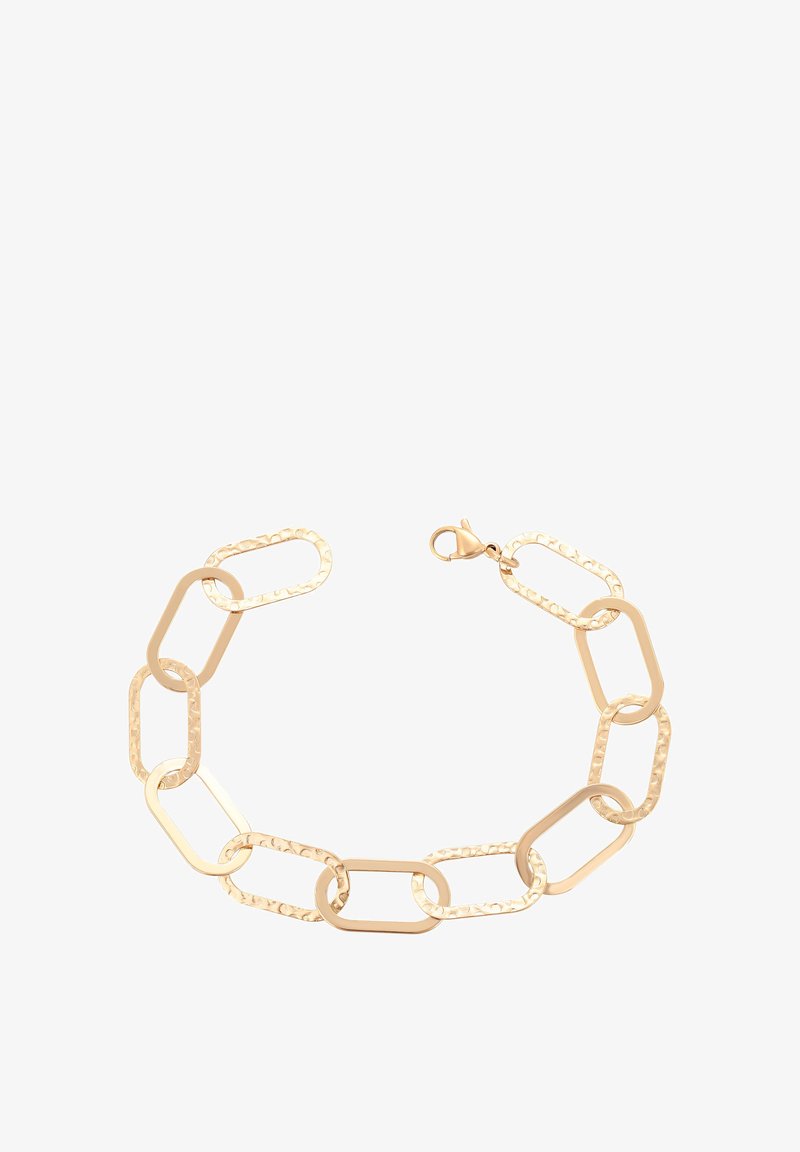 Armband i guldfärg med växlande släta och texturerade rektangulära länkar samt en karbinhake.