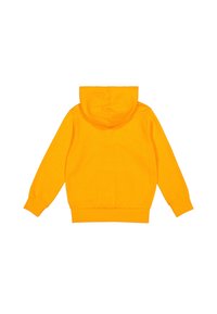 Hoodie giallo con cappuccio, maniche lunghe e polsini a coste. Tessuto morbido con design semplice, senza motivi né decorazioni.