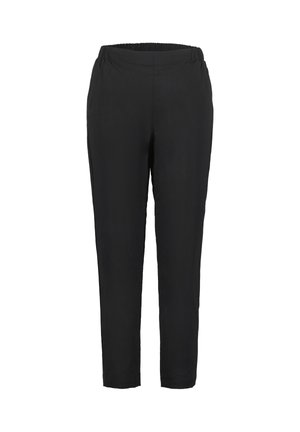 Schwarze Hose mit elastischem Bund, schmal zulaufendem Bein, glatter Stoffoberfläche und ohne sichtbare Muster oder Hardware-Details.