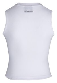 Witte mouwloze top van gladde katoen. Heeft een ronde halslijn en een logo afgedrukt op de bovenrug.