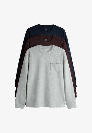 THE SET, 3 PACK LONGSLEEVE HEAVYWEIGHT POCKET T-SHIRTS - Langærmet T-shirt - navy grey