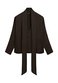 FLOWING V-NECK WITH TIE - Blouse - dark brown