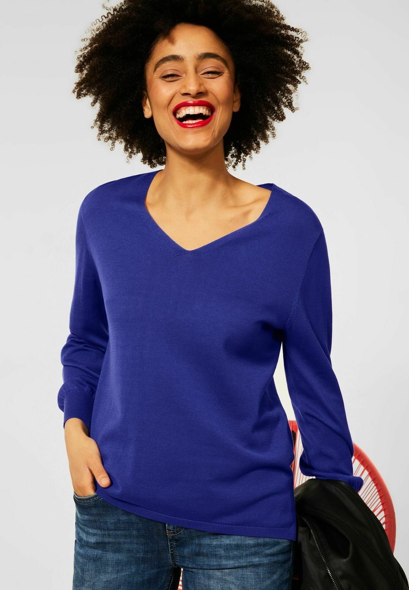 Damen Strickjacken | Street One V-AUSSCHNITT Strickpullover blau/royal - NP94258 Damen Strickjacken | Street One V-AUSSCHNITT Strickpullover blau/royal - NP94258