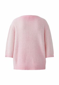 Pull en tricot rose avec une finition douce et texturée, manches larges et coupe décontractée. Il présente un ourlet côtelé en bas.