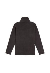 Pull en polaire noir avec un col haut et des manches longues. Texture lisse sans matériel ni motifs visibles. Vue de dos affichée.