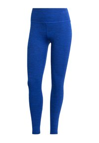 Leggings atletici blu realizzati in un tessuto elasticizzato e strutturato con un'alta vita, progettati per offrire comfort e flessibilità durante le attività.