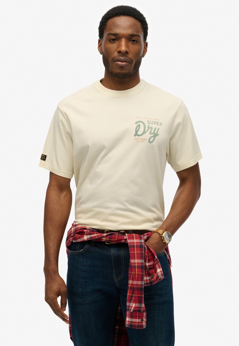 Superdry & Co TAP ROOM - Camiseta estampada - dusty white