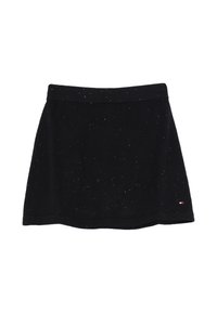 Gonna nera realizzata in materiale a maglia, con un design svasato e leggere spruzzate argentate. Include un'ampia vita e un piccolo logo del marchio.