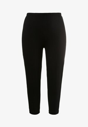 Schwarze Jogginghose mit elastischem Bund, hergestellt aus weichem Stoff, mit einem taillierten Beinschnitt und glatter Textur.