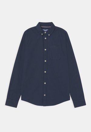 Marineblauwe longsleeve Hemd van katoen, met een button-down kraag, een borstzak en lichte knopen. Soepele textuur.