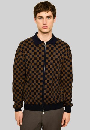 GEO PATTERN ZIP-THROUGH COLLARED - Strickjacke - navy blue ochre yellow