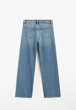 Jean en denim bleu clair avec une coupe large, doté de deux poches arrière et d'un ourlet effiloché. Fabriqué en tissu en coton texturé.