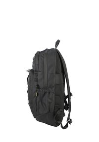Zaino nero con numerosi scomparti con cerniera, tasche laterali in rete e spallacci imbottiti regolabili. Tessuto testurizzato per la durata.