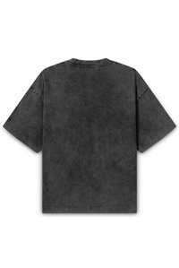 Dark gray cotton t-shirt with a relaxed fit, short sleeves, and a crew neck. The fabric shows a soft, worn texture without graphics.