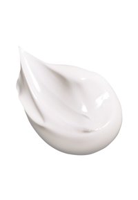 Thick, creamy white lotion with a smooth, glossy texture. It has a sleek, curved shape resembling a dollop. No visible patterns or accents.