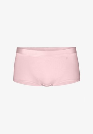 Lichtroze boxer-stijl boxershorts gemaakt van zachte stof met een gladde tailleband en naadloze randen, met een subtiel logo aan de zijkant.