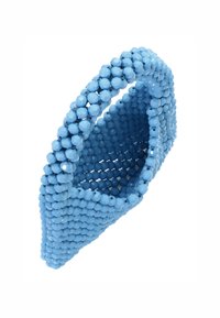 Borsa a tracolla blu con design strutturato, caratterizzata da perline lisce e tonde che creano un motivo testurizzato sulla superficie.