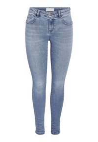 Smal jeans i ljusblå denim. Har en klassisk femficksdesign med dragkedja och knäppning. Slät textur, minimal blekning.