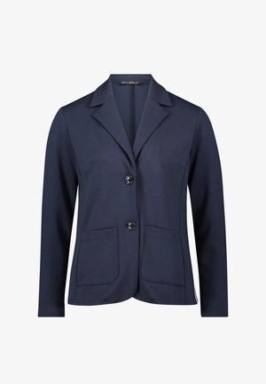 Blazer navy à la coupe ajustée, avec deux poches avant, col à revers et fermeture à deux boutons. Fabriqué dans un tissu lisse de poids moyen.