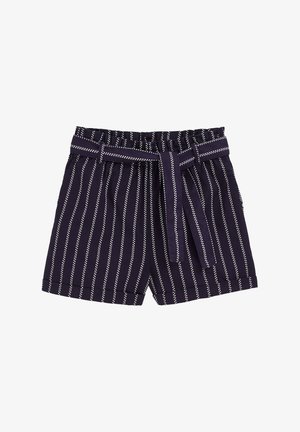 Jūras spēku sorti ar baltām vertikālām svītrām, elastīga josta un tāda paša auduma josta. Iespējams, ar salocītu malu un viegla materiāla.