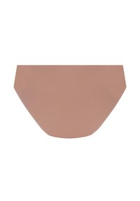 Naadloze lichtbruine bikinionderbroek met een eenvoudig ontwerp en geen zichtbare patronen of versieringen.