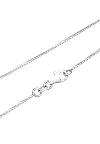 Ezüst fém lánc texturált felülettel, homárkapoccsal és összekapcsolt körökkel a biztonságos rögzítés érdekében.