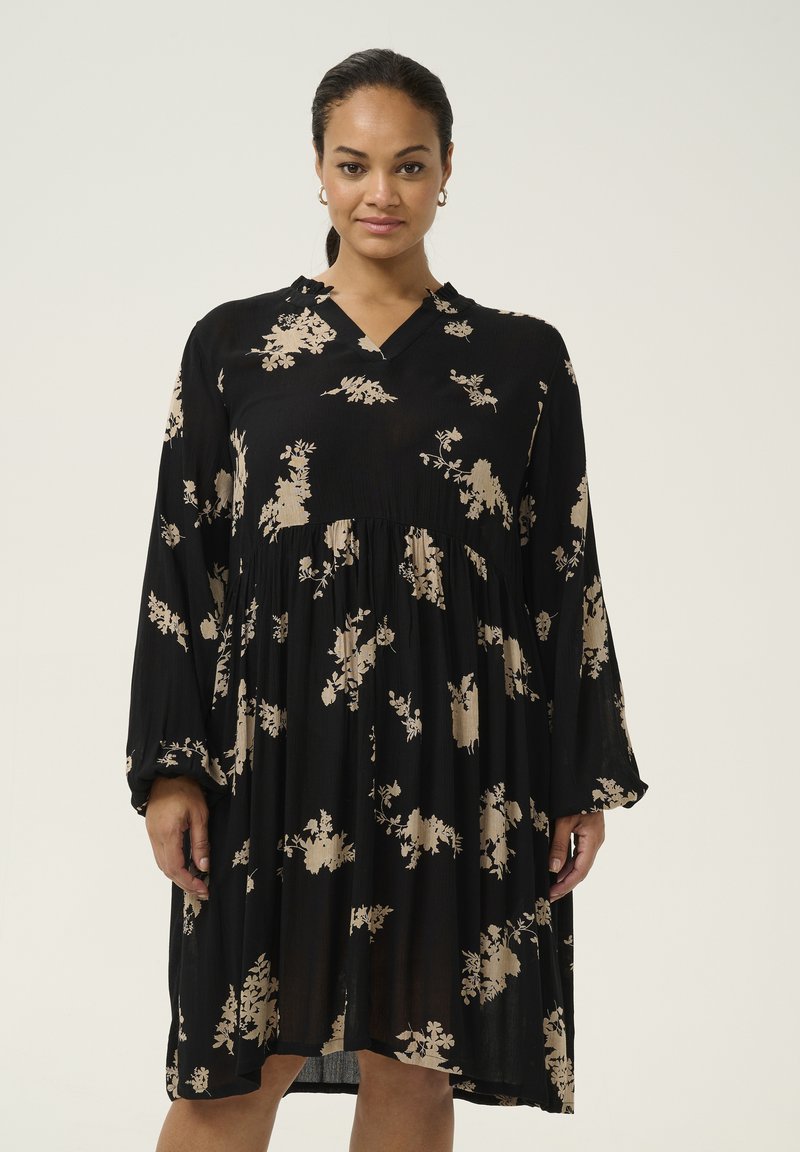 Kaffe Curve KCBETTY - Dnevna obleka - black brown flower print